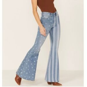 Shyanne Stars Stripes High Rise Super Flare Blue Denim Jeans Womens 31
